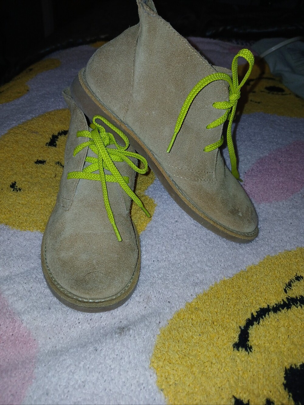 Pre-loved Kids Suede Desert Boots with Neon Green Laces